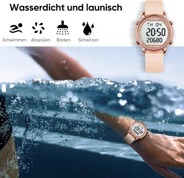 Жіночий крокомір, крокомір для ходьби, не потрібен додаток/телефон, водонепроникний фітнес-трекер калорій, відстеження відстані, будильник, великий цифровий дисплей, годинник, рожевий TU-2509