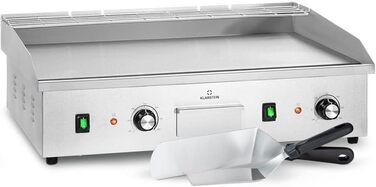 Електричний гриль Klarstein, Настільний гриль з LED дисплеєм, Електричний гриль для балкона та приміщення, Електричний гриль з нержавіючої сталі, Пластина для гриля зі знімною антипригарною пластиною та захистом від бризок, Гриль електричний 200 Вт, срібл