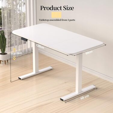 Електрично регульований по висоті стіл 120x60 см з функцією пам&39яті та портом зарядки USB, ергономічний стіл з регульованою висотою для роботи сидячи та стоячи, білий, для домашнього офісу, 120 x 60 см