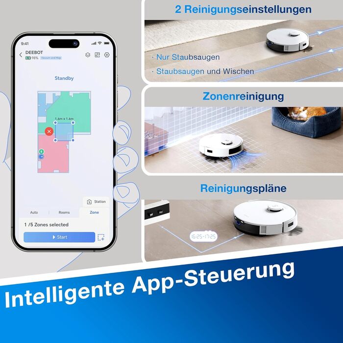 Вакуумний робот з функцією миття підлоги, проти заплутування волосся, час роботи 300 хвилин, дверні пороги 20 мм, інтелектуальне п