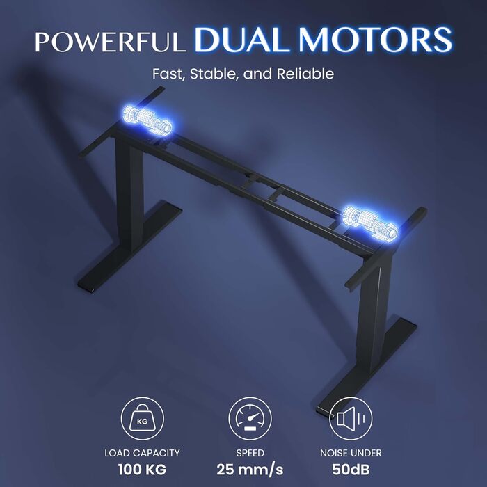 Каркас столу FLEXISPOT з регулюванням висоти, подвійний двигун та 3-рівневі ніжки, регулювання висоти 60-125 см, каркас столу зі світлодіодним дисплеєм висоти, 4 положення пам&39яті та захист від зіткнень (колір Nobel Black) EC5-Lite Black