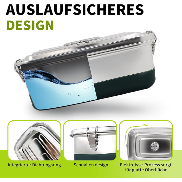 Ланчбокс iDattel з нержавіючої сталі, 2000 мл герметичний контейнер для обіду з роздільниками та силіконовою прокладкою, без BPA. Ідеально підходить для пікніків, школи, роботи. Металевий ланчбокс з текстильним чохлом для дорослих та дітей.