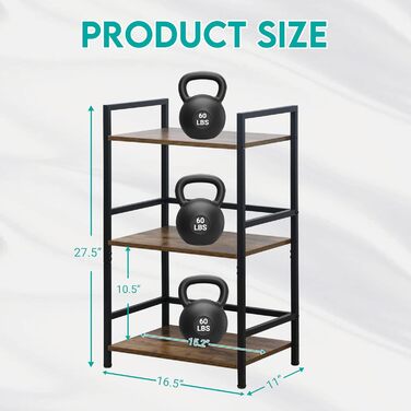 Полиця, Мала книжкова полиця, 3-рівнева стійка для зберігання, Книжкова полиця, Стелаж для вітальні, спальні, офісу, ванної кімнати, кухні, 42 x 28 x 70 см, Рустикальний коричневий 3 полиці