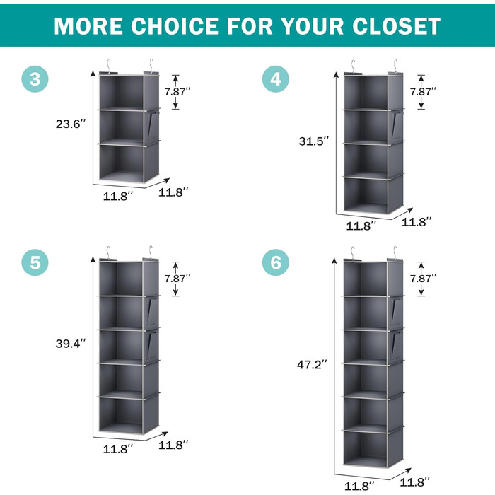 Підвісна полиця-органайзер для шафи Міцний органайзер для гардеробу Підвісна система зберігання з панелями МДФ та посиленим бамбуковим стрижнем 3 відділення сірого кольору