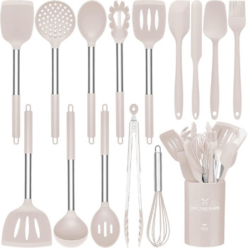 Набір силіконового кухонного посуду 15 шт., Термостійкий набір посуду з високоякісними ручками з нержавіючої сталі для приготуванн