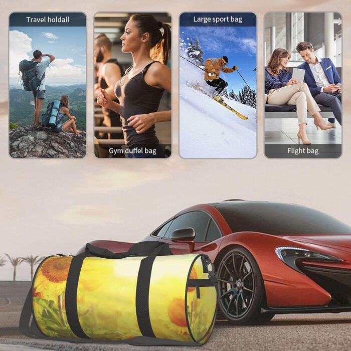 Спортивна сумка для подорожей, сумка-баул з квітковим принтом соняшників, чорна, універсальний розмір