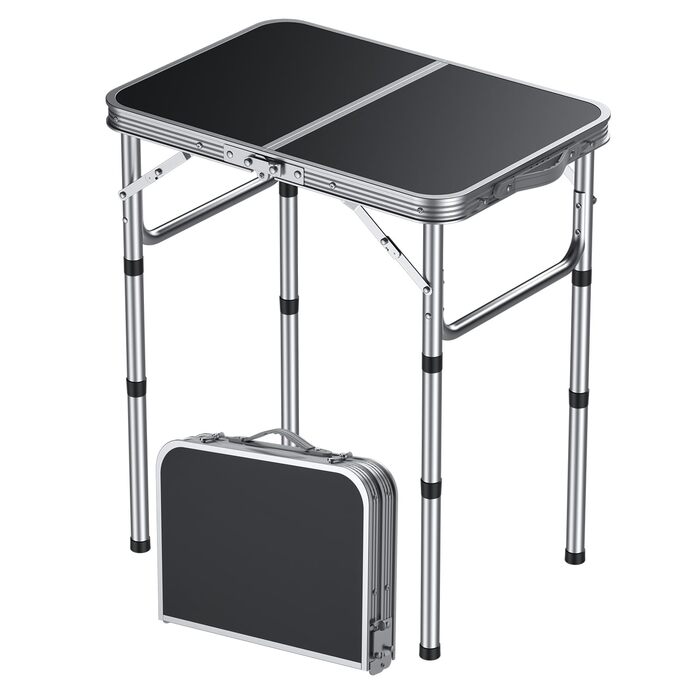 Складаний стіл для пікніка HOMGEN 58x40 см, регульована висота у 3 напрямках, розкладний стіл, стіл для пікніка, балкон, стіл для барбекю, садовий стіл, кемпінговий стіл, легкий та портативний для активного відпочинку, балкону, саду - чорний
