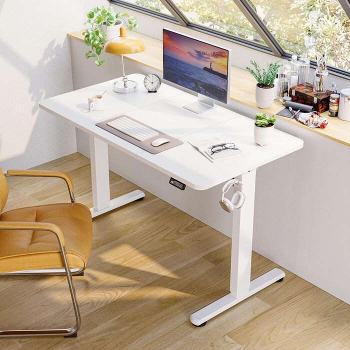 Стіл з регульованою висотою 120 x 60 см, стіл з електричним регулюванням висоти та функцією пам&39яті, стіл для роботи стоячи, регульований стіл, комп&39ютерний стіл для офісу, стіл для роботи стоячи, білий 120 x 60 см