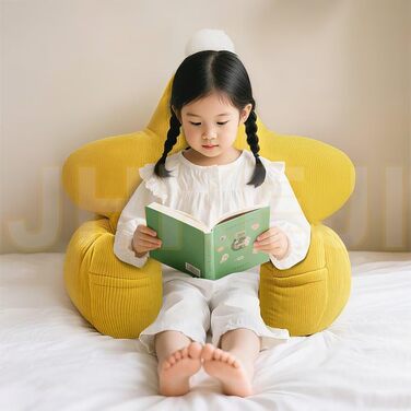 Дитяча подушка для читання на ліжко та диван, жовта вельветова спинна подушка з підлокітниками та кишенями, переносна подушка для ліжка, подушка для підтримки спини зі знімним чохлом, який можна прати, 53x38x58 см, жовтий.
