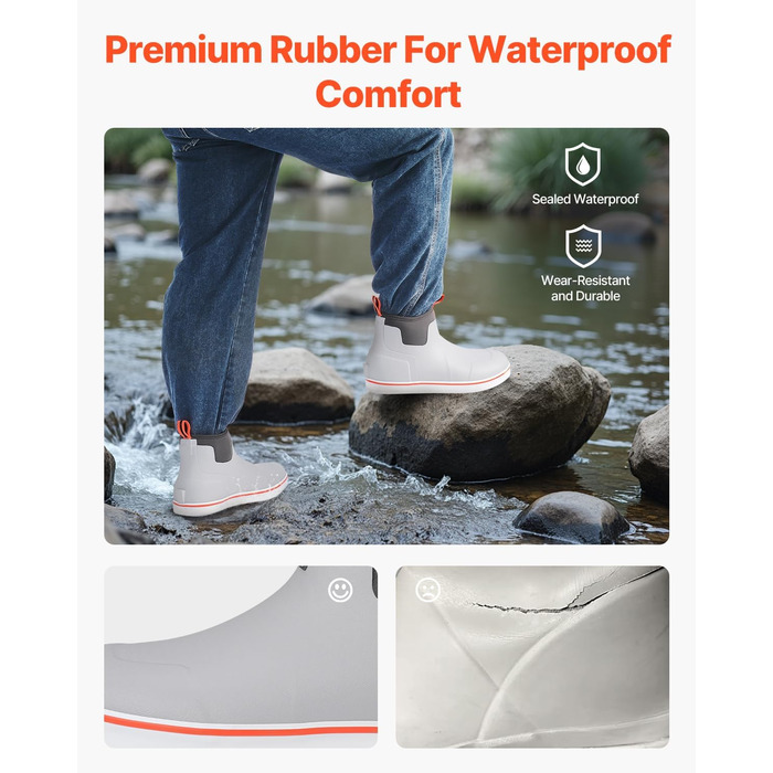 Чоловічі гумові чоботи до щиколотки VEVOR, розмір 45.5 EU, сірі