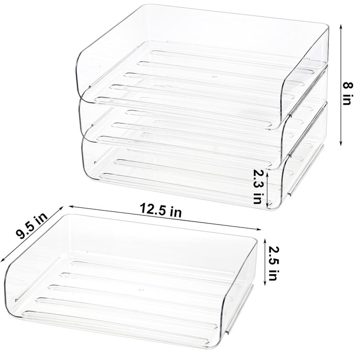 Штабельовані лотки для паперу Okllen 3 упаковки, прозорий набір лотків для листів PET Desk, 3-рівневий лоток для органайзера документів для паперу формату А4, журналів, чеків, канцелярського приладдя, 31,5 x 24,5 x 7 см