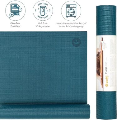 Килимок для йоги Bodhi Asana Універсальний килимок для вправ Нетоксичний та миється Килимок з ПВХ Фітнес-килимок для йоги, пілатесу та гімнастики Нековзний для вашої практики йоги Товщина 4,5 мм, колір бензин