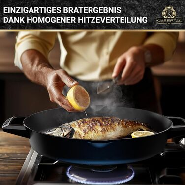 Емальована чавунна сковорода - Антипригарний ефект - 2,7 л, чорна - Ідеально підходить для всіх типів плит - Сковорода-гриль Індук