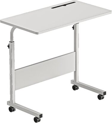 Регульований мобільний приліжковий столик SOGES Furniture 80 см, портативна підставка для ноутбука з тримачем для планшета, бічною полицею, стіл для ноутбука, регульована висота, компютерний стіл для роботи стоячи, білий