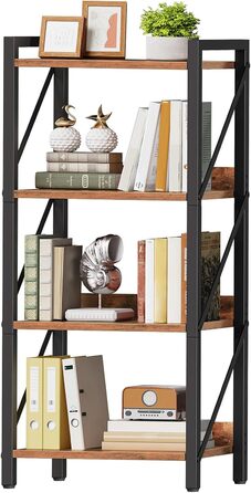 Книжкова полиця HOOBRO, стояча полиця, полиця-драбина, окремостояча вузька полиця, офісна полиця з 4 ярусами, відкриті полиці, для вітальні, спальні, офісу, кухні, рустикальний коричневий та чорний EBF40SJ01 42 x 28 x 102 см рустикальний коричневий чорний