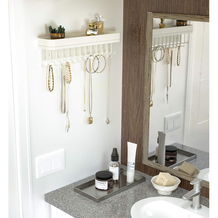 Підвісний органайзер для ювелірних виробів, тримач для намиста, браслетів, настінне кріплення, папка-ланцюжок з 25 гачками (білий/12 x 42 x 7 см) - MK124C