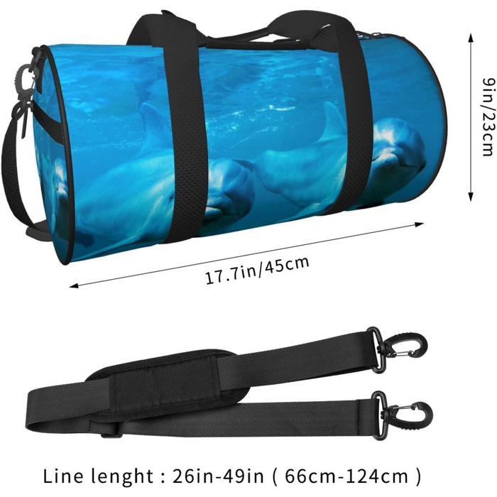 Спортивна сумка, дорожня сумка, з принтом дельфіна, чорна, універсальний розмір