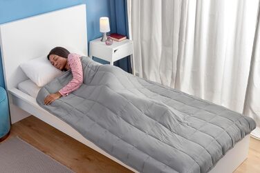 Ергономічна обтяжена ковдра Sweikett, 7 кг для кращого сну та відпочинку, наповнена мікроскляними намистинами, в комплекті сумка для перенесення, сіра, поліестер