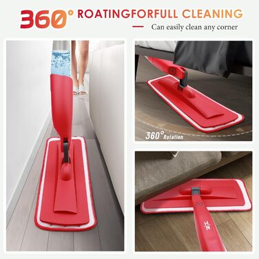 Швабра NileHome з функцією розпилення, пилонепроникна швабра з 2 насадками, що миються, і пляшкою 480 мл, що поповнюється, побутов