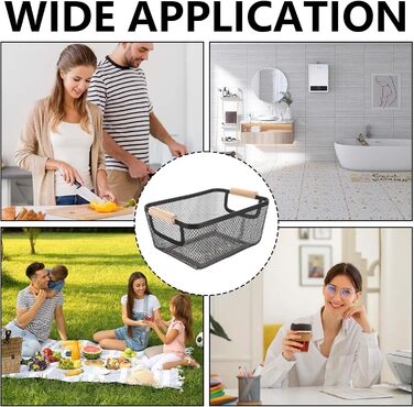 Дротяні кошики, 2 шт. металеві кошики, кошики для зберігання, кухонний кошик з дерев&39яними ручками, підвісний органайзер для фруктових кошиків, багатофункціональні сітчасті металеві кошики, полиці-кошики для кухні, комори, ванної кімнати, спальні