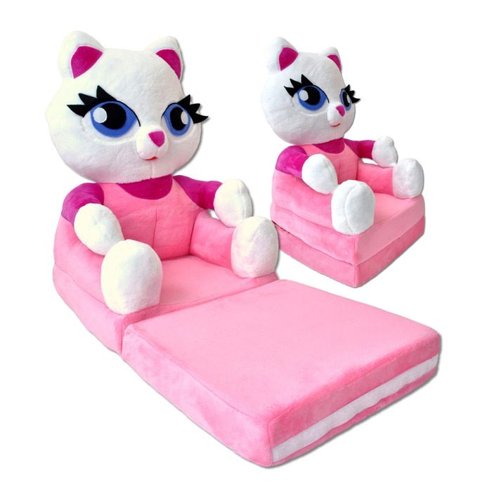 Дитяче крісло, міні-крісло, дитячий стільчик, дитячий диван розкладний 2 в 1, м&39яке крісло, розкладний дитячий диван для дитячої кімнати (Рожевий кіт)