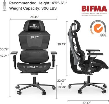 Ігрове крісло EUREKA ERGONOMIC Typhon, ергономічне офісне крісло з регульованою поперековою опорою та підголівником, крісло для ПК з 4D підлокітниками та регулюванням висоти, вантажопідйомність 125 кг, чорний та сірий