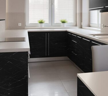 Мармур Resimdo Premium (Nero Marquina, 0,5 м x 1,22 м) Клейка плівка для плитки Меблева плівка Стандартна антибактеріальна водонепроникна міцна знімна