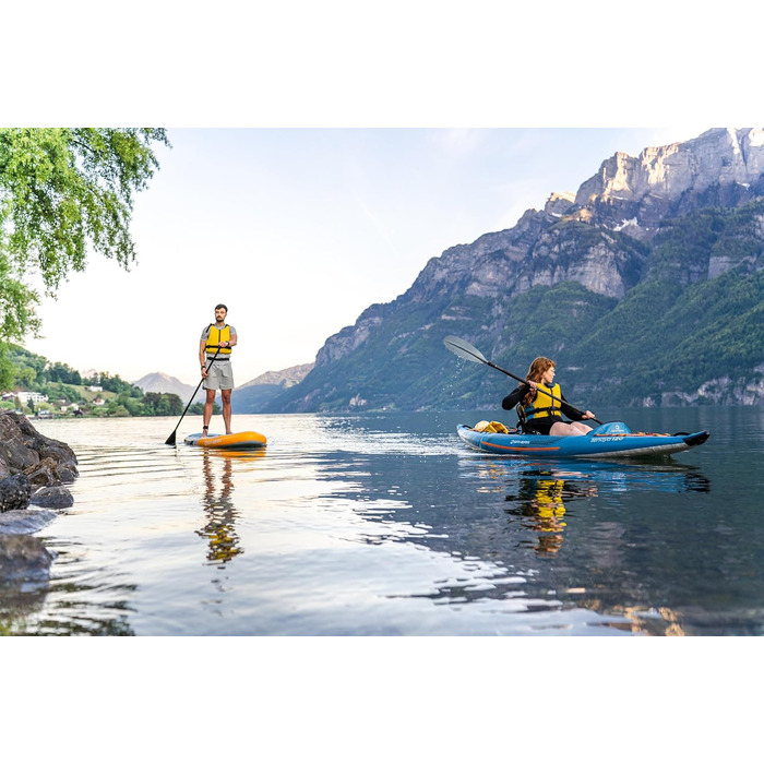 Каяк Spinera Tenaya 1/2/3 особи Міцний матеріал SpinTex Підлога Drop Stitch Сидіння з технологією повітряної подушки Стабільний та легкий Ідеальний універсальний та туристичний каяк Рюкзак преміум-класу аксесуари Tenaya 120, 345 x 87 см