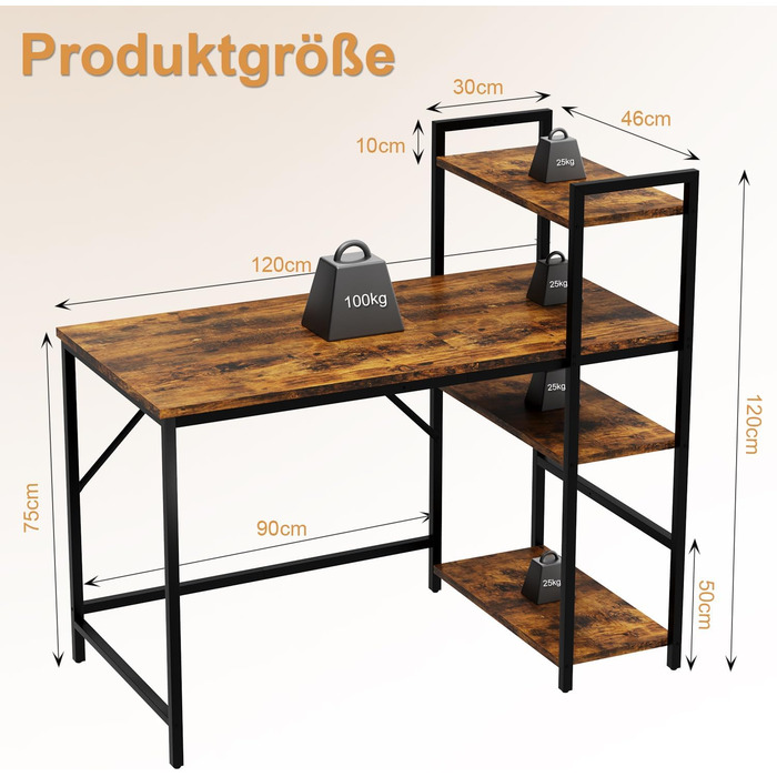 Комп'ютерний стіл Devoko 120 см з реверсивною полицею, стіл з 4-шаровим сховищем Ідеальний навчальний комп'ютерний стіл Стіл для н