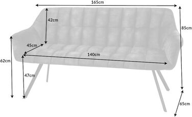 Обідня лавка Riess Ambiente Papillon - 165 см - сіро-чорна - оксамитовий металевий каркас, спинка, підлокітники, м&39яка лавка, кухонна лавка, обідня лавка