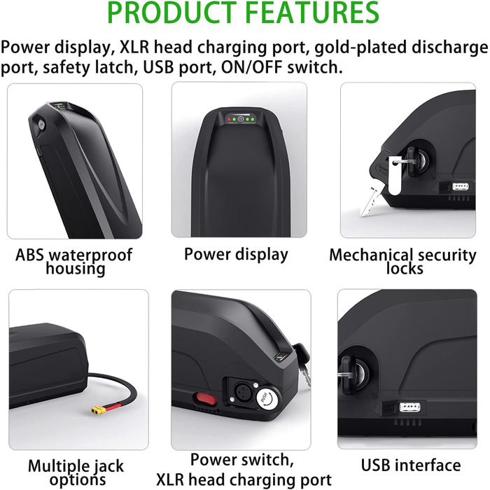 Акумулятор для електровелосипеда 48 В 17,5 Аг, сумісний з електровелосипедами потужністю 1000 Вт / 750 Вт / 500 Вт, літій-іонний акумулятор із зарядним пристроєм та USB-портом, 5 ядер