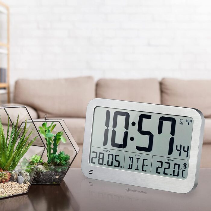Цифровий настінний та настільний годинник Optus MyTime MC з LCD-дисплеєм та термометром, 225x150 мм, сріблястий