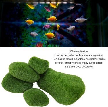Набір мохових кульок ZLXHDL із 5 шт. прикраса зі штучного моху, декоративні мохові кульки різних розмірів, зелені флоковані камені для акваріумів та різноманітні прикраси