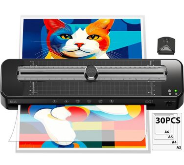 Ламінатор A3 з системою захисту від застрягання ABS, ламінатор з 30 аркушами ламінувальних пакетів для A3, A4, A5, A6 - Універсальний гарячий/холодний ламінатор для офісу, дому та школи