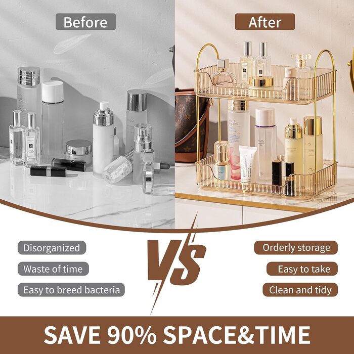 Органайзер для макіяжу, 2-рівневий органайзер для косметики, органайзер для краси, органайзер для догляду за шкірою, органайзер для ванної кімнати для лаку для нігтів, гелю для душу, засобів догляду за шкірою, Amber 2-рівневий органайзер для Amber Update