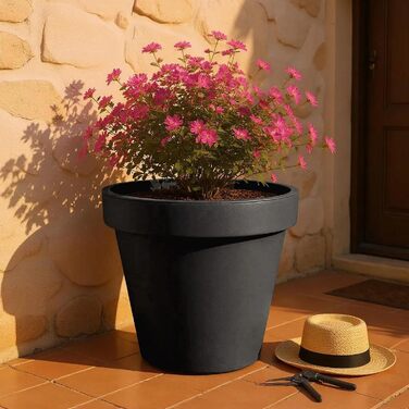 Пластиковий квітковий горщик Spetebo XXL антрацитового кольору - 58 см - круглий кашпо для використання в приміщенні та на вулиці - садовий квітковий горщик, кашпо, кашпо
