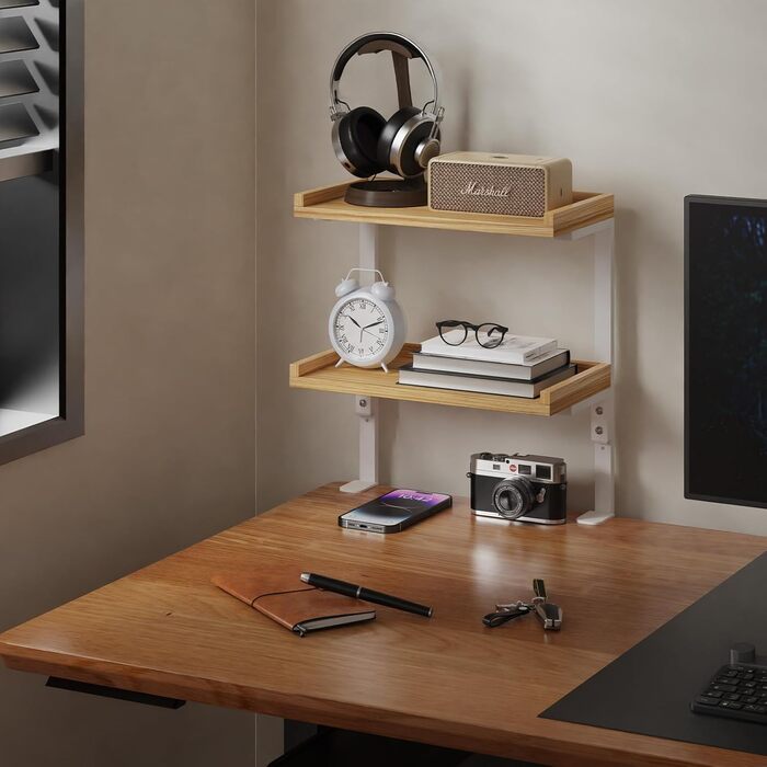 Високоякісна промислова настільна полиця для труб 40 см із 2 ярусами, міцний органайзер для подовження столу, сучасна настільна полиця (біла) з дерева