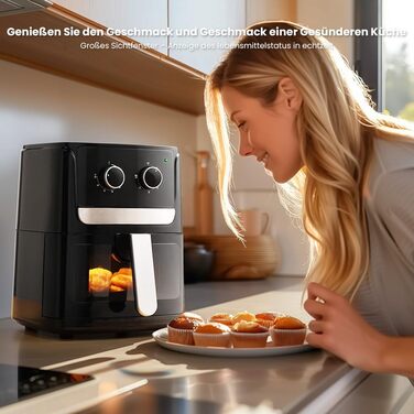 Аерофритюрниця 4.5 л Аерофритюрниця 1500 Вт Мультифункціональна фритюрниця XXL з книгою рецептів без олії для 1-6 осіб без BPA