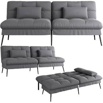 Диван-ліжко COMHOMA з функцією сну розкладний футон кутовий диван 3-місний гостьовий диван з регульованою спинкою із сірої тканини