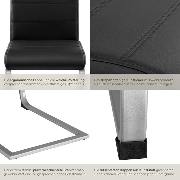 Набір із 2 сучасних обідніх стільців, ергономічні стільці для їдальні, стільці для відвідувачів, кухонні меблі, обідній стіл, кухонні стільці, консольні обідні стільці, висока спинка - чорний колір, набір із 2 шт.