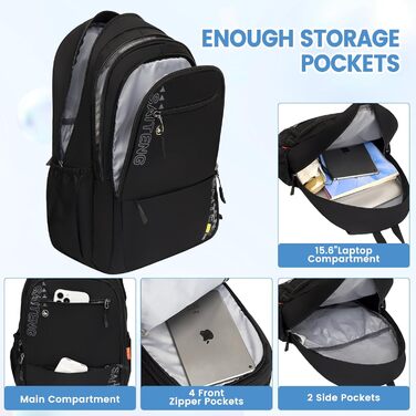 Рюкзак 40x20x25 для подорожей літаком Ryanair, розширюваний рюкзак для ноутбука 15,6 дюймів, дорожня сумка для ділових поїздок, рюкзак для ноутбука чорного кольору - 40 x 20 x 25 см