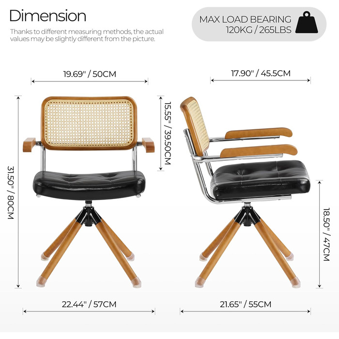 Письмове крісло Zouron з ротанга, чорне - обертове крісло в стилі середини століття без коліщаток, м&39яке офісне крісло зі штучної шкіри з дерев&39яними ніжками, акцентне крісло для домашнього офісу, вітальні, спальні, , чорного кольору