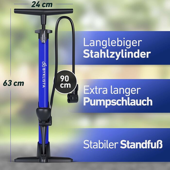 Велосипедний насос BYKLISTA для всіх типів вентилів Великий манометр 12 бар додатковий адаптер для вентиля Підлоговий насос для велосипедів Преміальний підлоговий насос для велосипедів