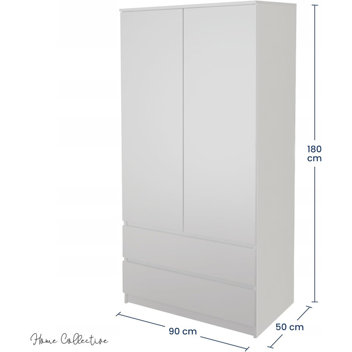 Домашня колекційна гардеробна, багатофункціональна шафа, побутова шафа 90x50x180 см (ШxГxВ) з 2 шухлядами, 3 полицями та вішалкою для одягу міцна, компактна та універсальна Білий (без подовжувача)