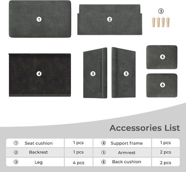 Місний диван Vesgantti, невеликий тканинний диванчик з підлокітниками, міні-диван для вітальні/квартири/офісу, легке складання, 123 x 70 x 88 см, сірий, міні-2-місний, 2-