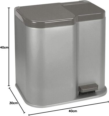 Вигнутий сміттєвий бак для роздільного сміття, сріблястий/темно-сірий, 30x40x40,5