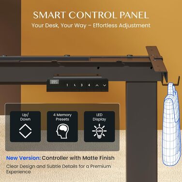 Каркас столу FLEXISPOT з регулюванням висоти, електричні ніжки столу з 2 двигунами, світлодіодним індикатором висоти та 4 функціями пам&39яті, включаючи 2 гачки та органайзер для кабелів, чорний. Каркас столу E1 PRO нова версія, благородний чорний.