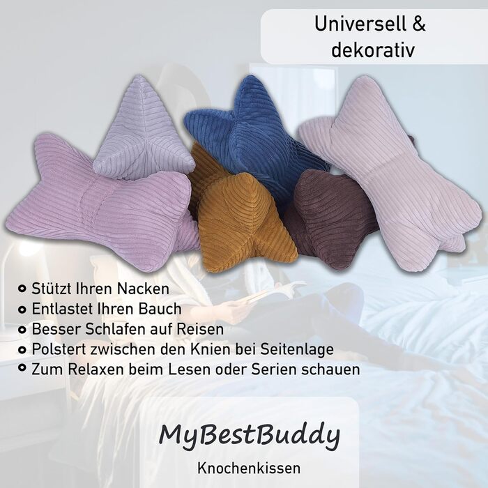 Вельветова золотиста подушка для читання, подушка для шиї, кістяна подушка, валик для шиї, подушка для читання, сертифікована ko-Tex 100 та придатна для прання при 60C - Подушка для шиї, колін або живота для читання або відпочинку - 38x19x19 см