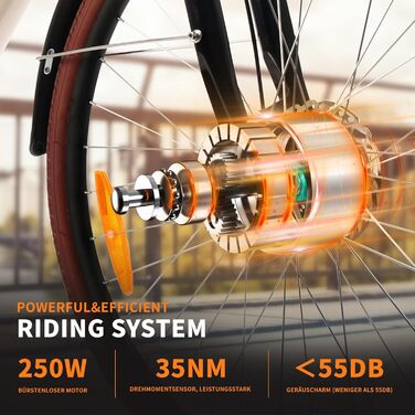 Електричні велосипеди ZIMONDA Ebike Чоловіки жінки з датчиком крутного моменту 27.5-дюймові з двигуном потужністю 250 Вт та професійною 6-ступінчастою коробкою передач до 100 км коричневого кольору CityMountain E Bikes