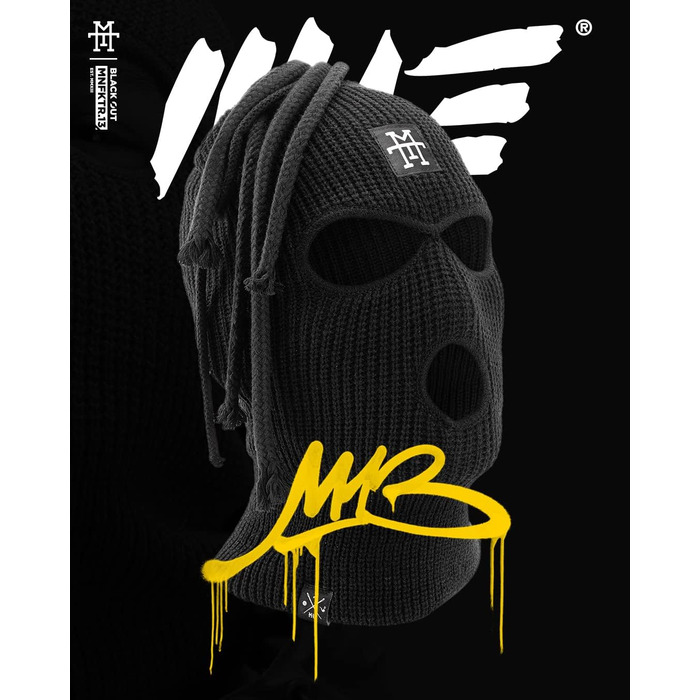 Балаклава Manufaktur13 Dread - лижна маска з 3 отворами та дредами, лижна маска різних кольорів, багатофункціональна маска, еластична/розтяжна, в&39язана, один розмір, чорна